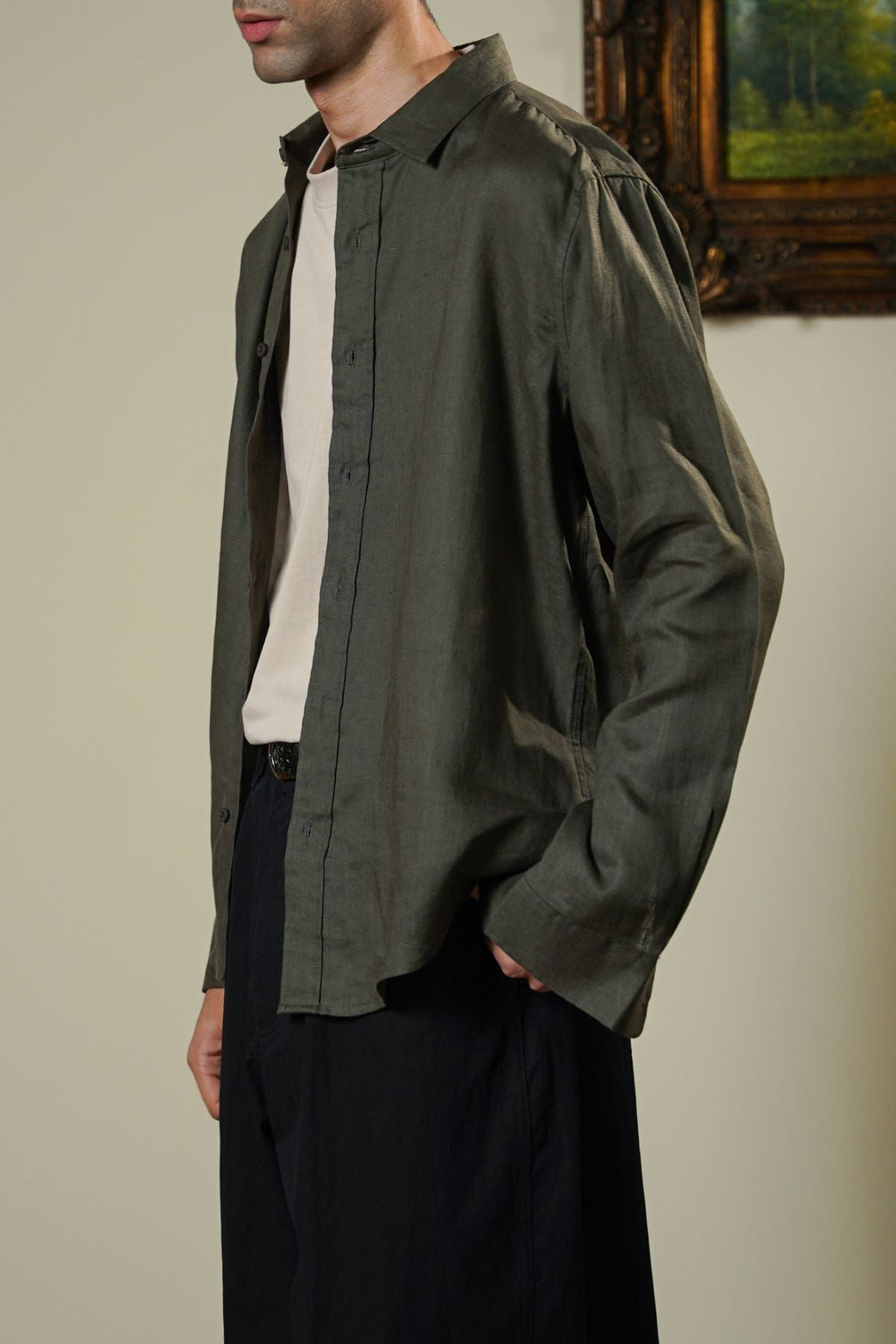 OLIVE PREMIUM LINEN SHIRT