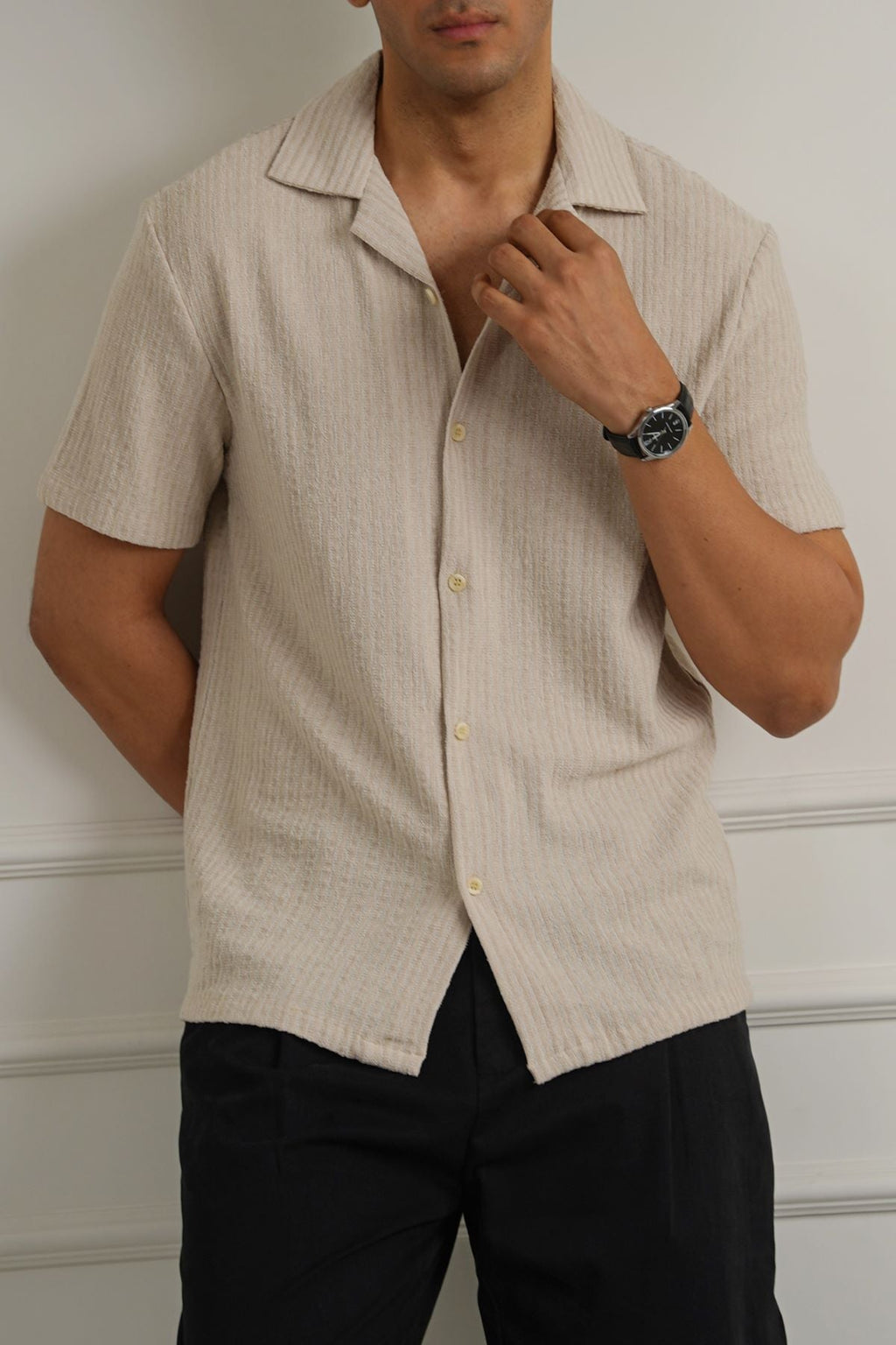 BEIGE TEXTURED RESORT SHIRT