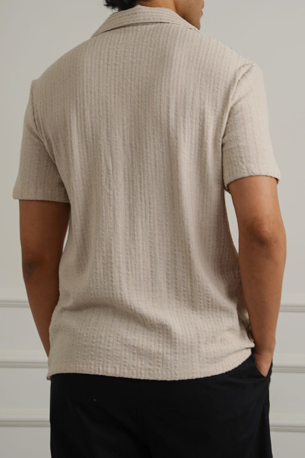BEIGE TEXTURED RESORT SHIRT