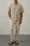 BEIGE WOVEN POLO SHIRT