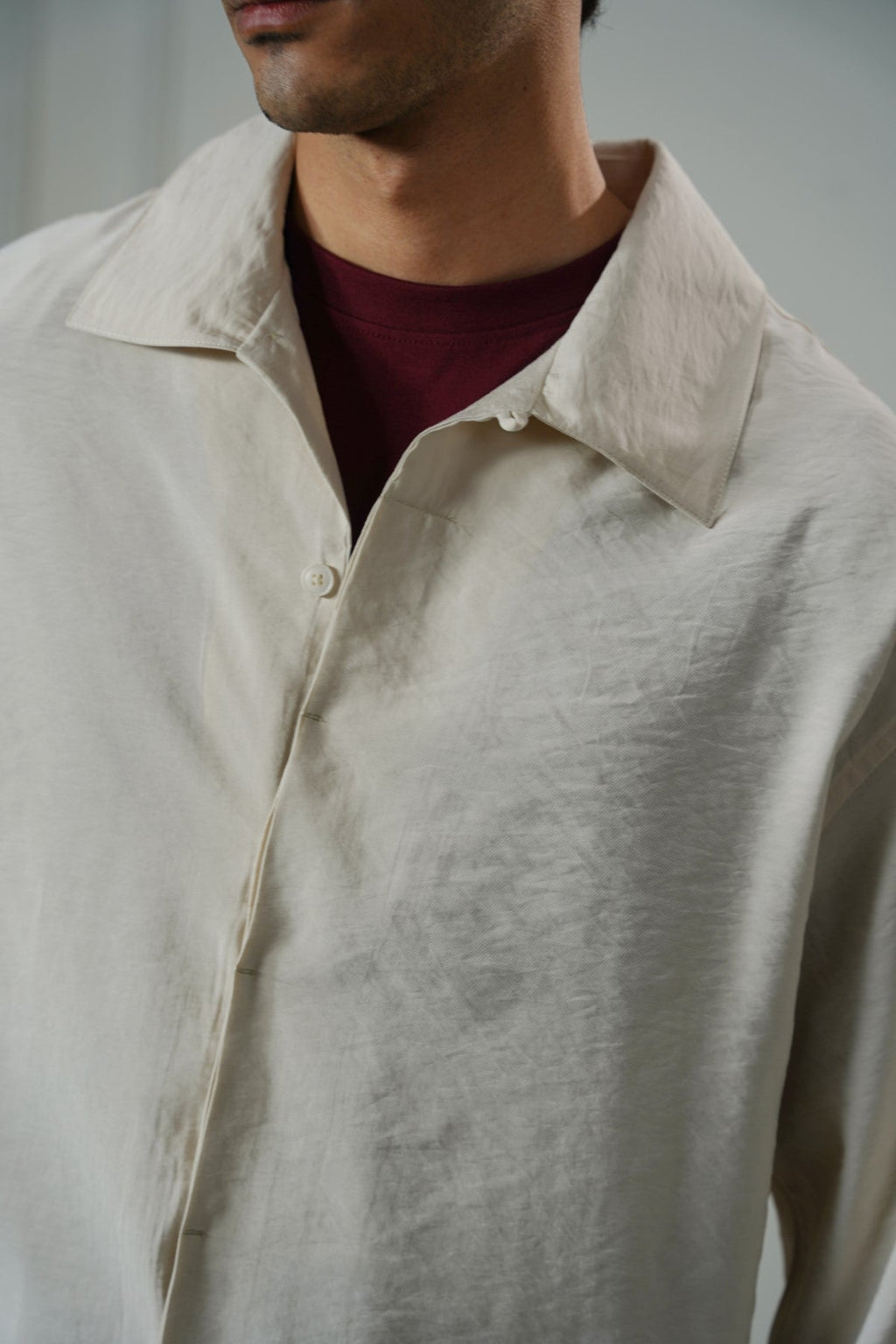 CREAM STONEWASH FLOWY SHIRT