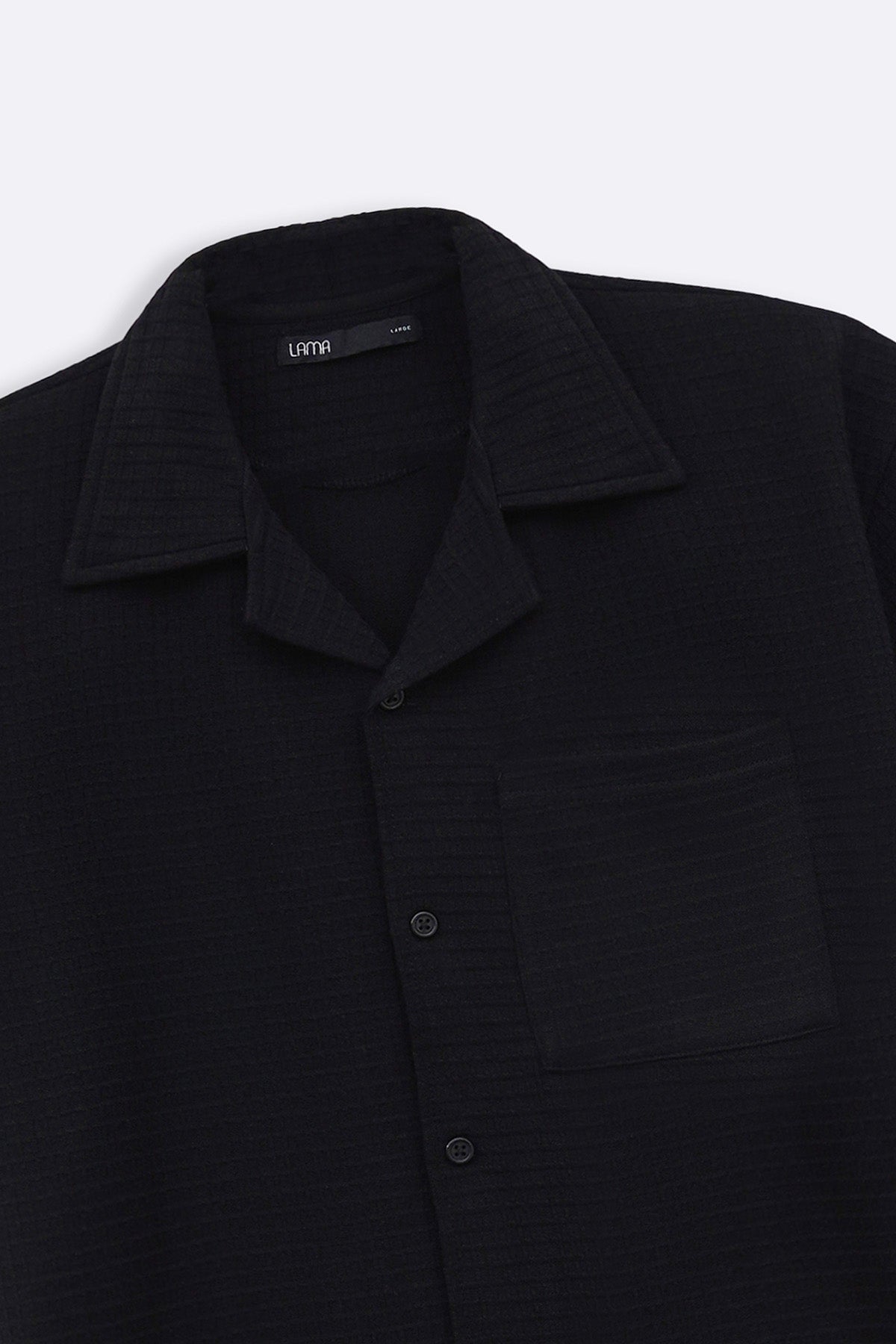 BLACK CUBAN COLLAR TEXTURED SHIRT