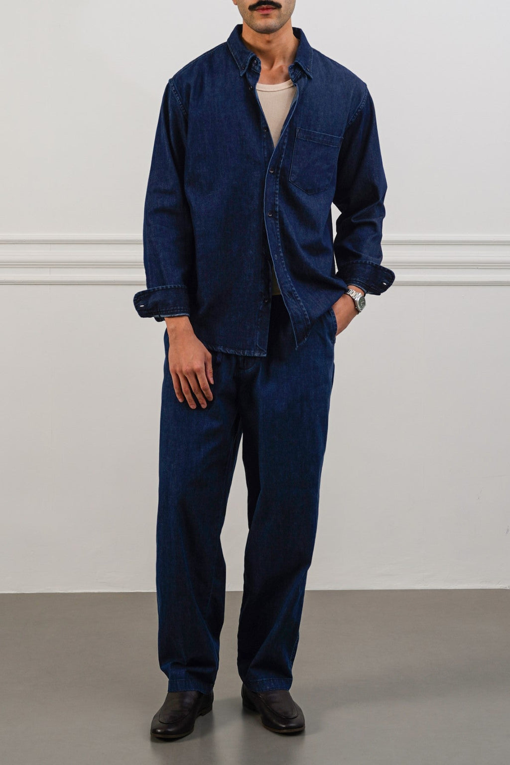 DARK BLUE TAILORED DENIM SHIRT