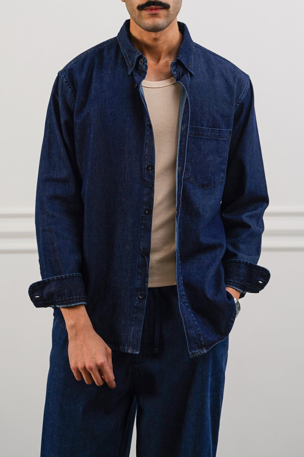 DARK BLUE TAILORED DENIM SHIRT