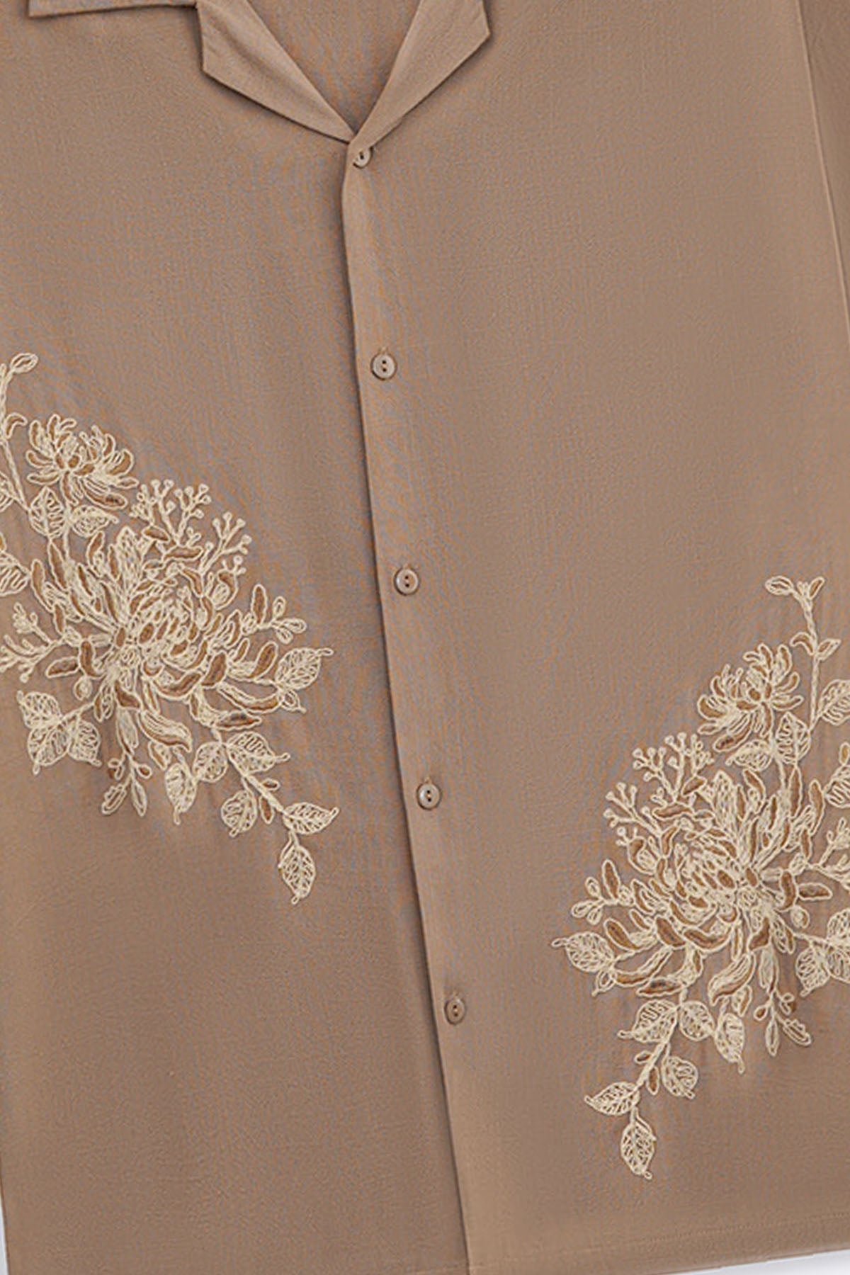 TAUPE EMBROIDERED LINEN BLEND SHIRT