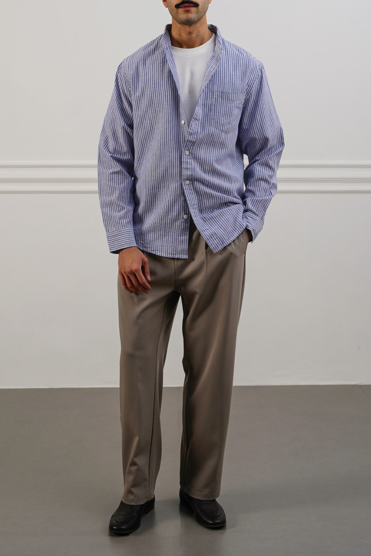 BLUE STRIPED LINEN BLEND SHIRT