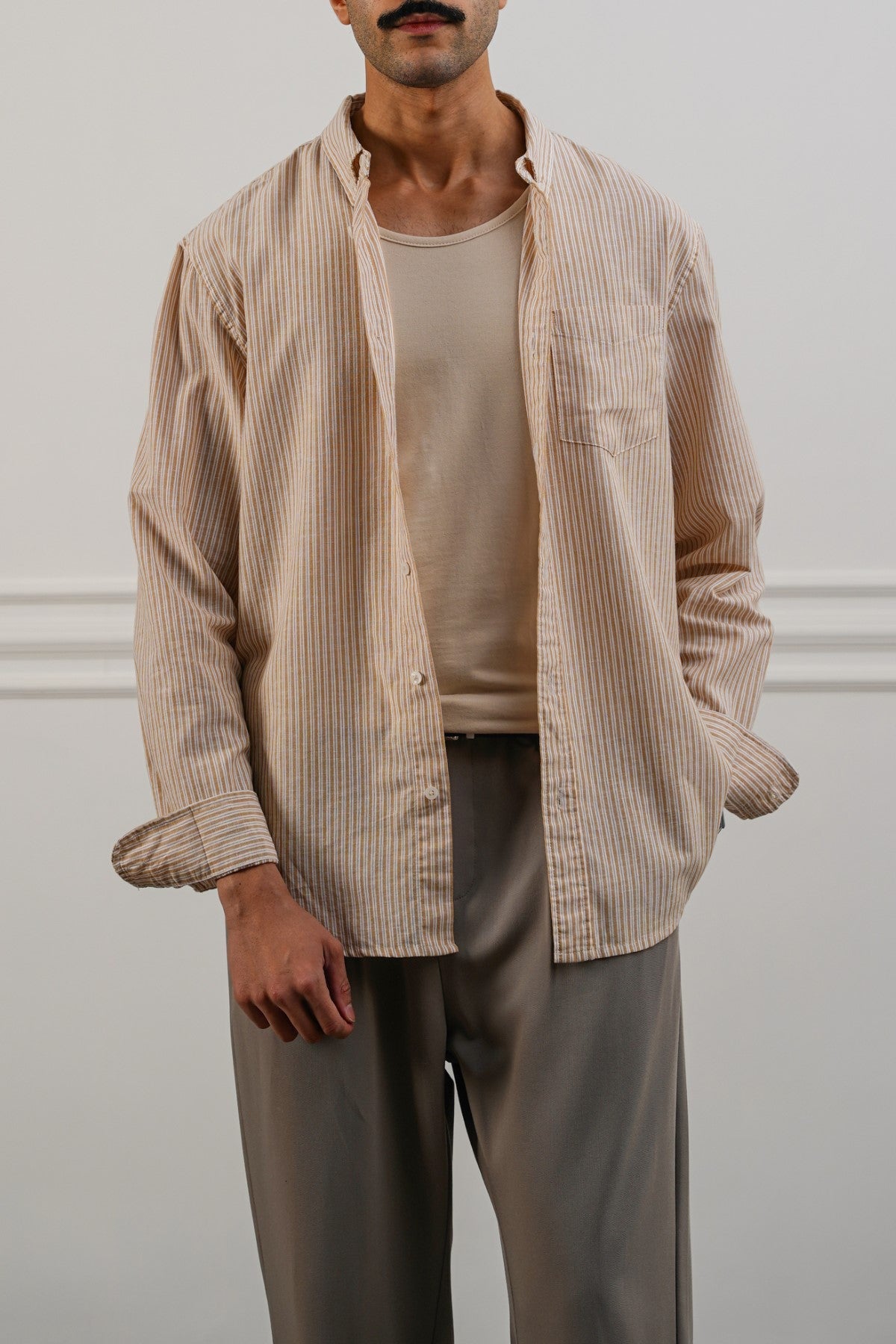 YELLOW STRIPED LINEN BLEND SHIRT