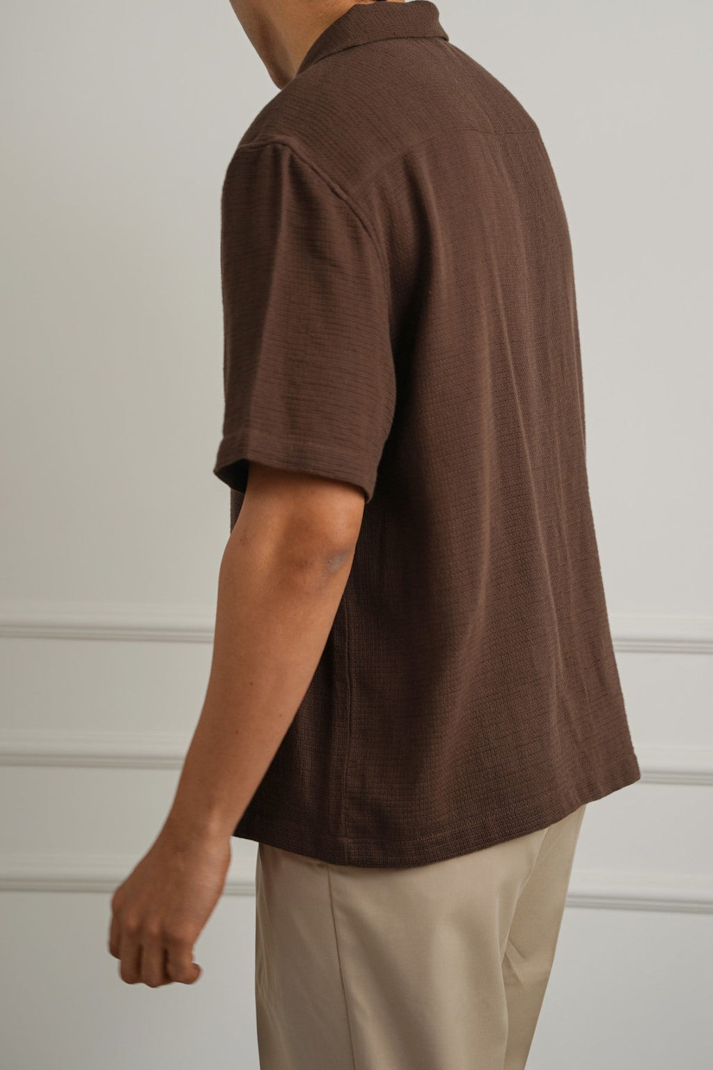 BROWN TEXTURED COTTON SAFARI SHIRT