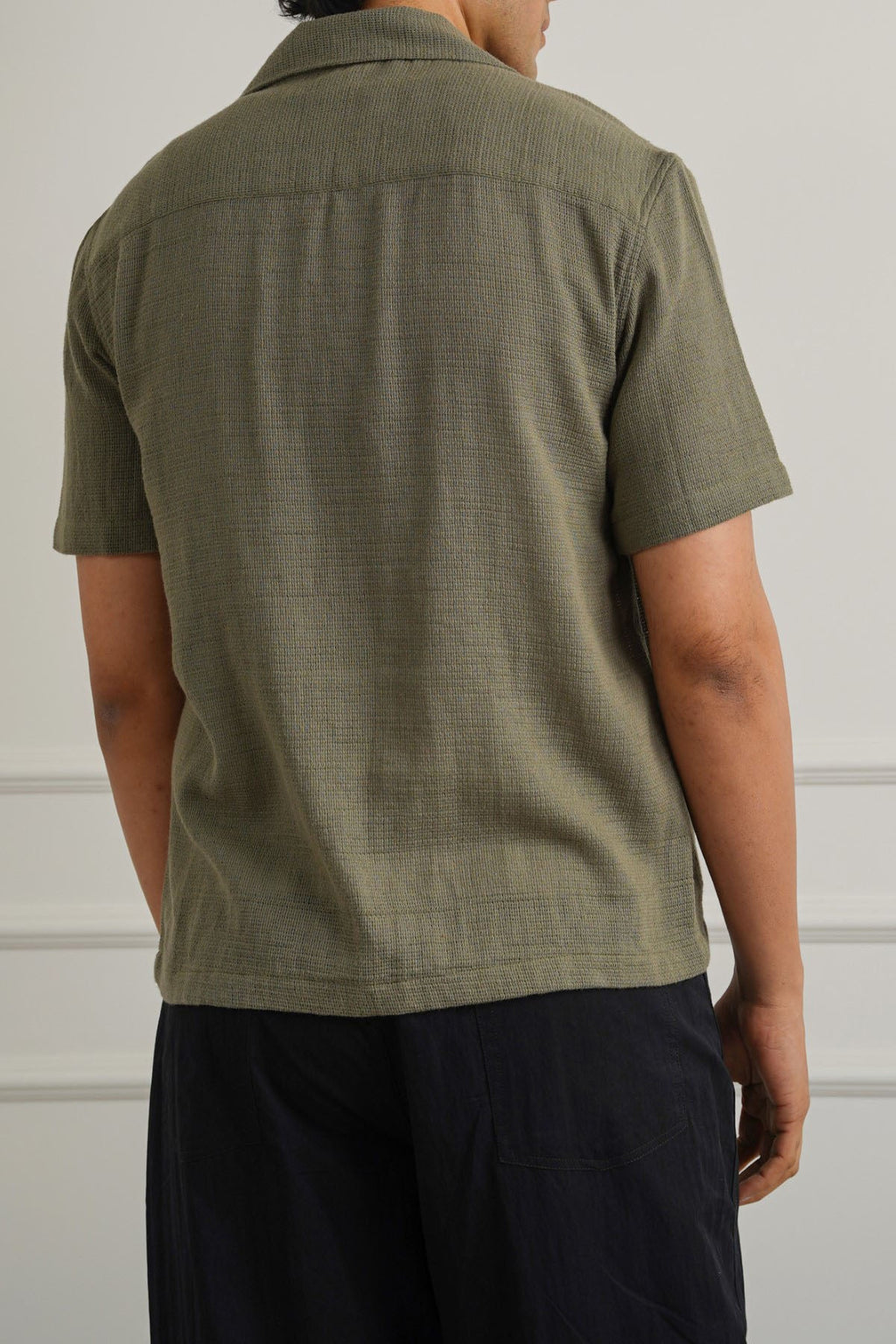 OLIVE TEXTURED COTTON SAFARI SHIRT