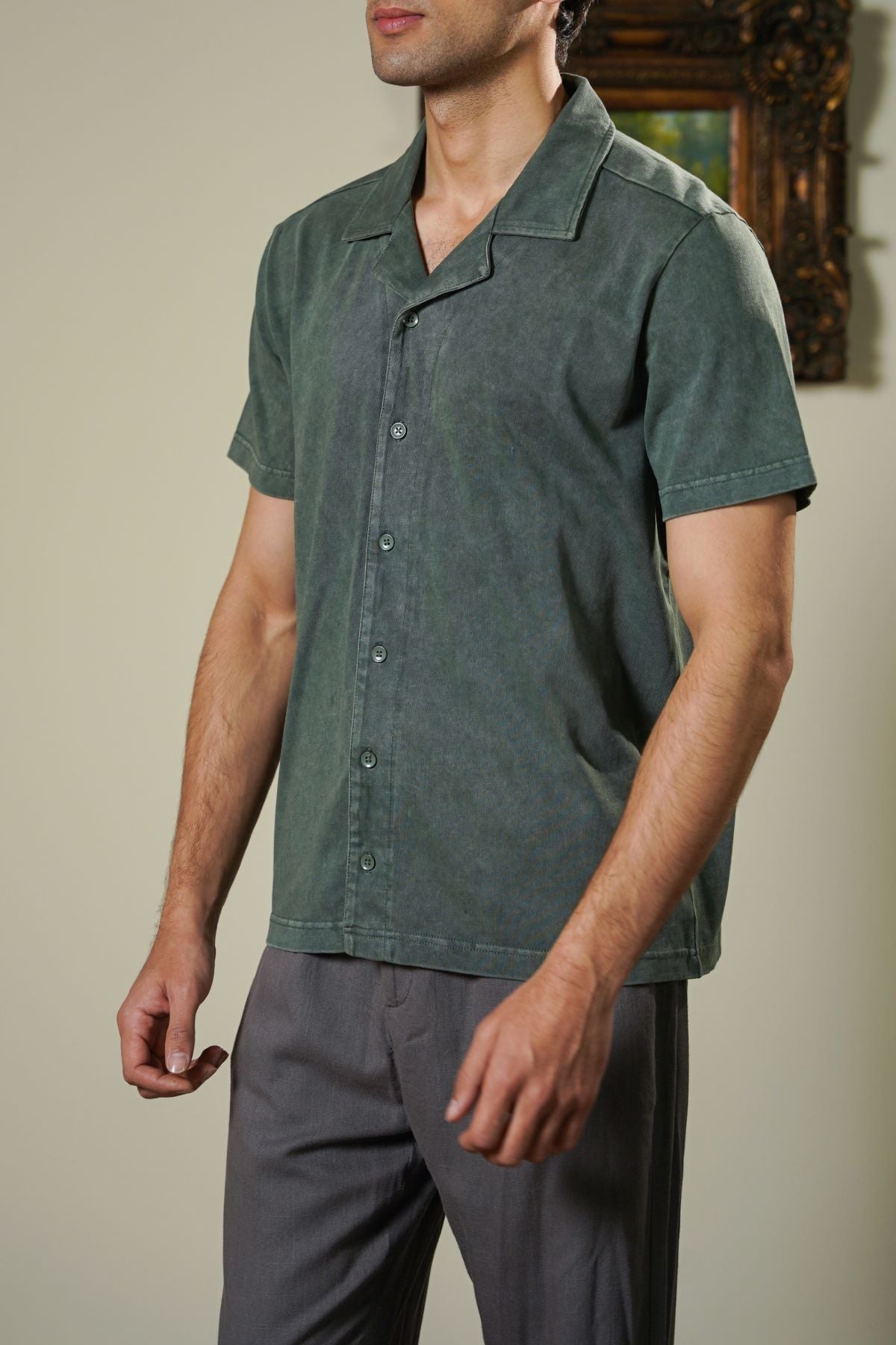 GREEN WASHED EFFECT SAFARI SHIRT