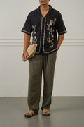 BLACK ASYMMETRIC EMBROIDERED SHIRT