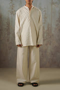 ECRU EMBROIDERED HALF PLACKET SHIRT