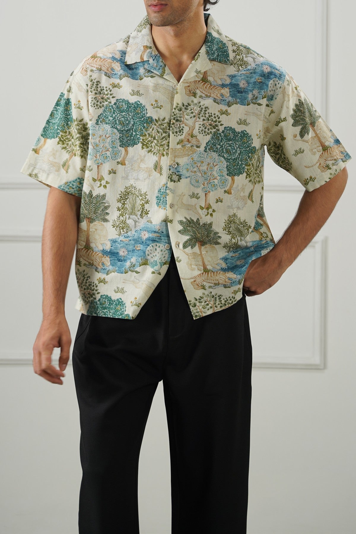 ECRU SLUB PRINTED SHIRT