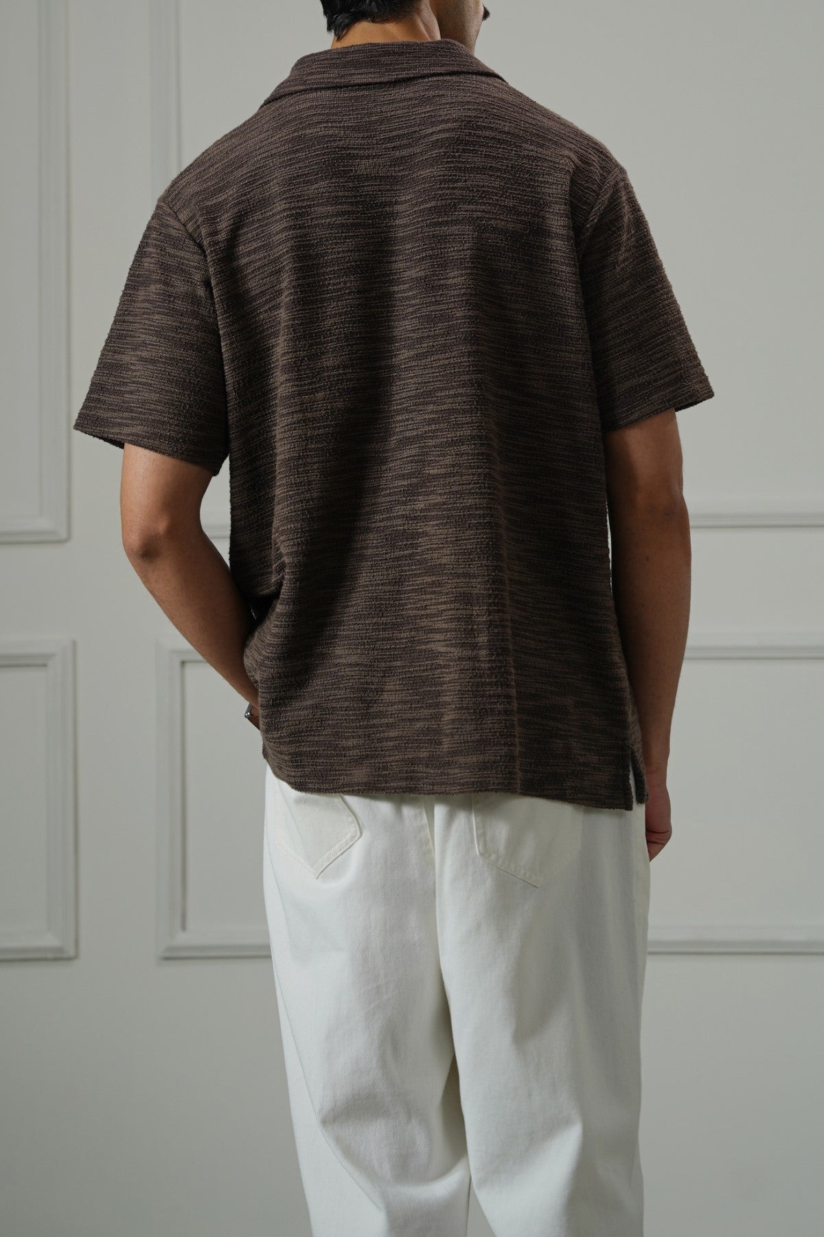 DARK BROWN CRINKLE TEXTURED SHIRT