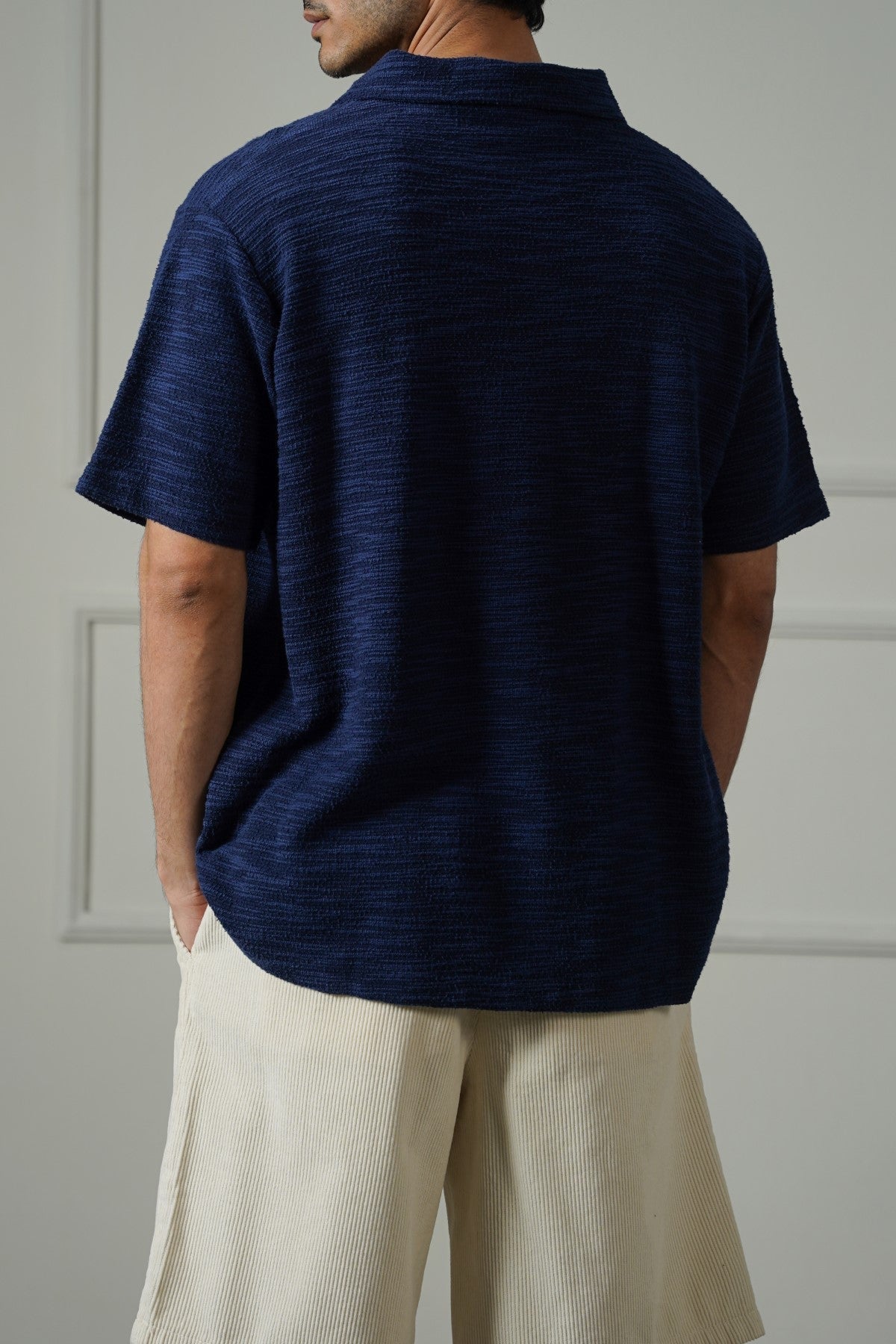 NAVY CRINKLE TEXTURED SHIRT
