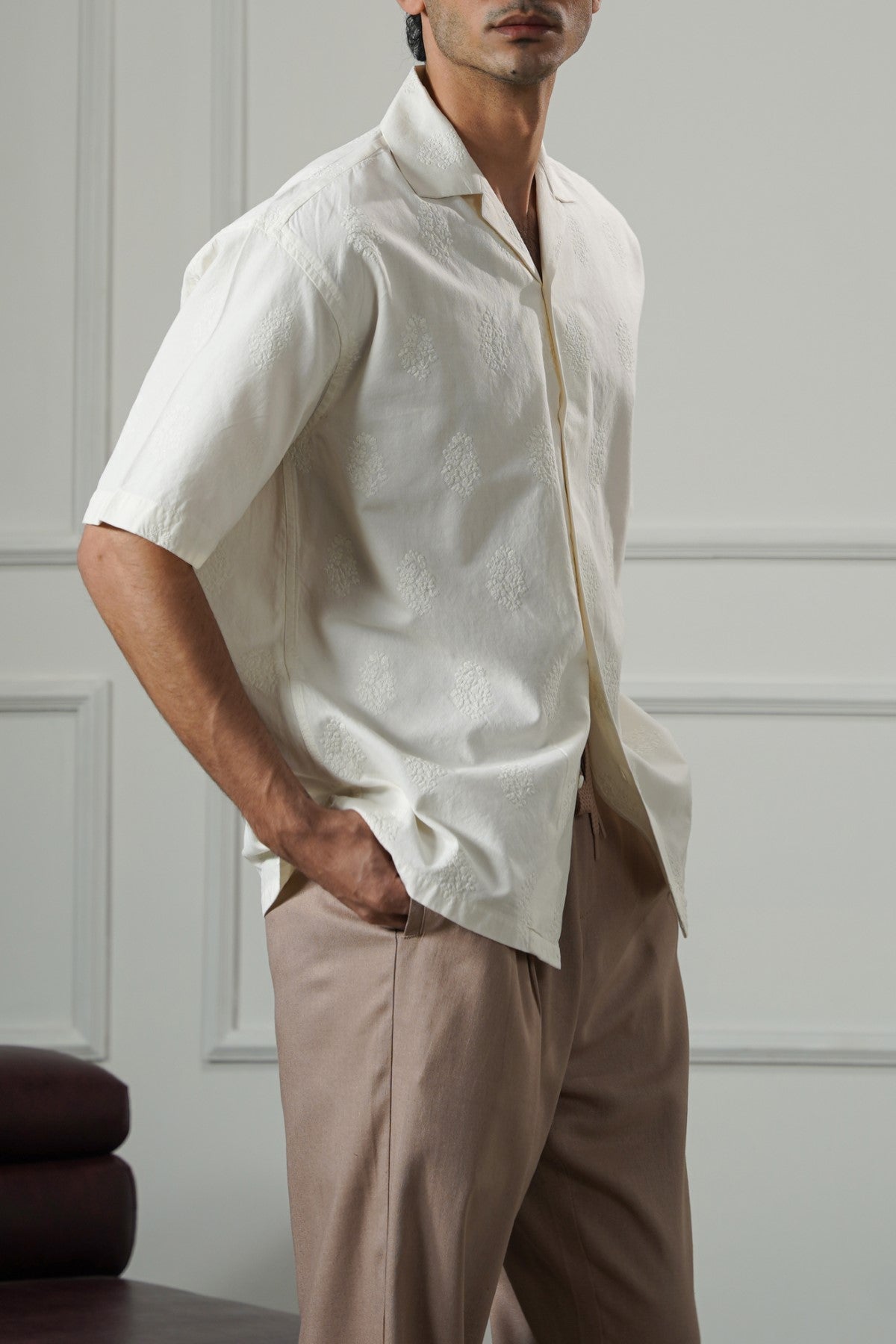 WHITE MUGHAL EMBROIDERED SHIRT