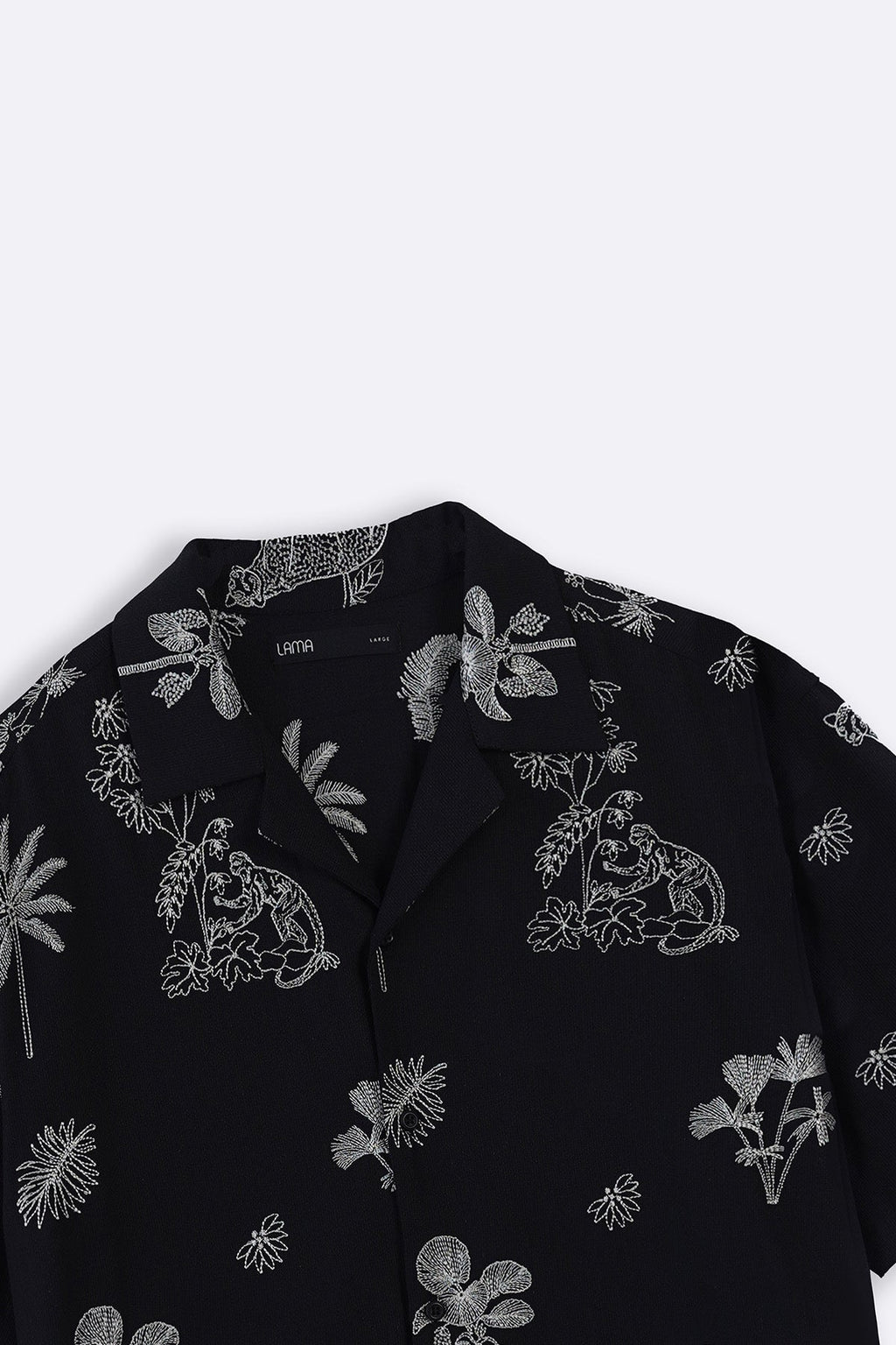 BLACK EMBROIDERED DOBBY SHIRT