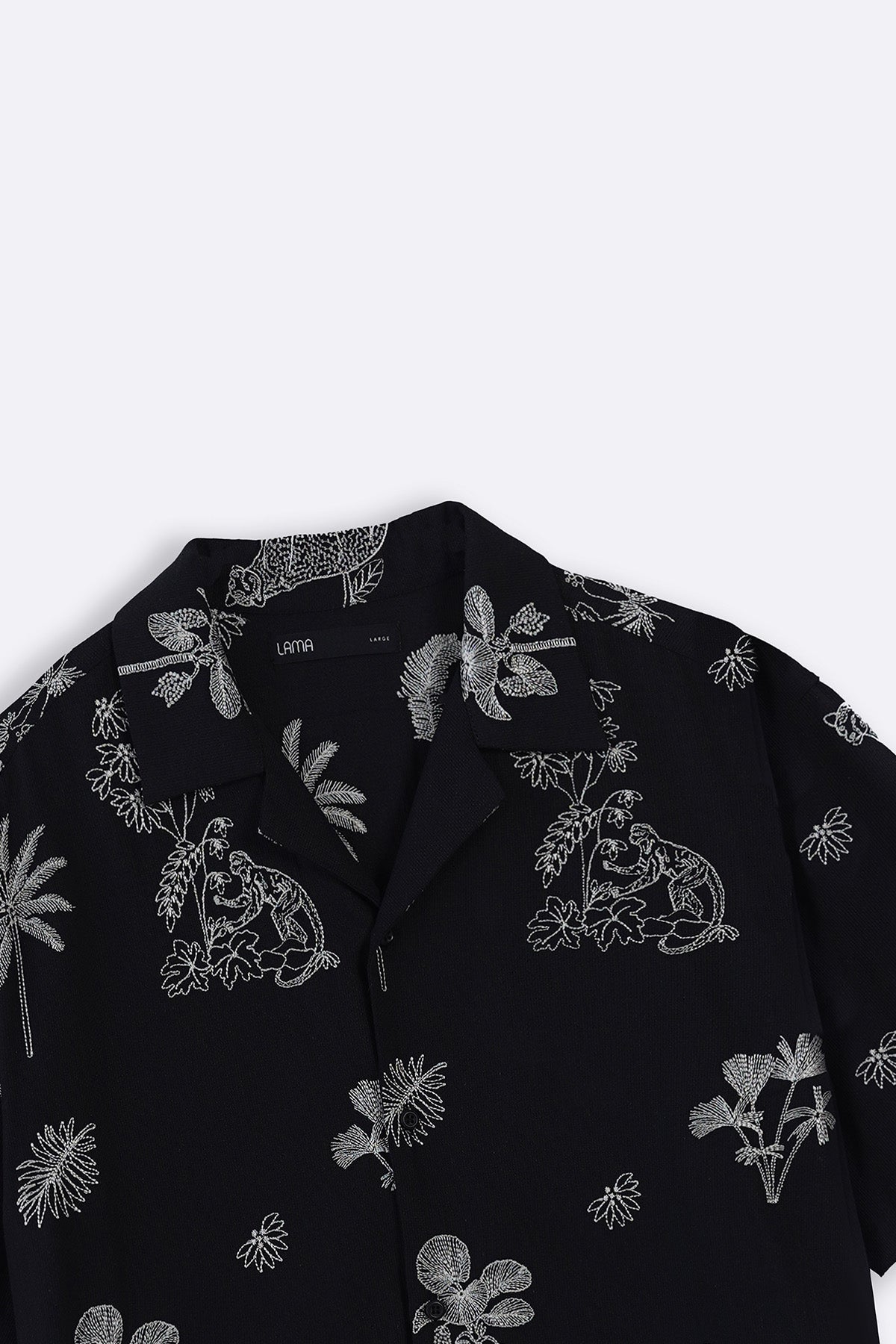 BLACK EMBROIDERED DOBBY SHIRT