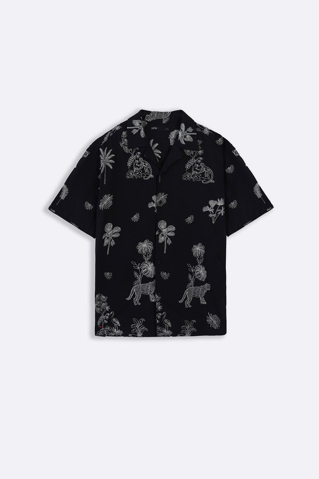 BLACK EMBROIDERED DOBBY SHIRT