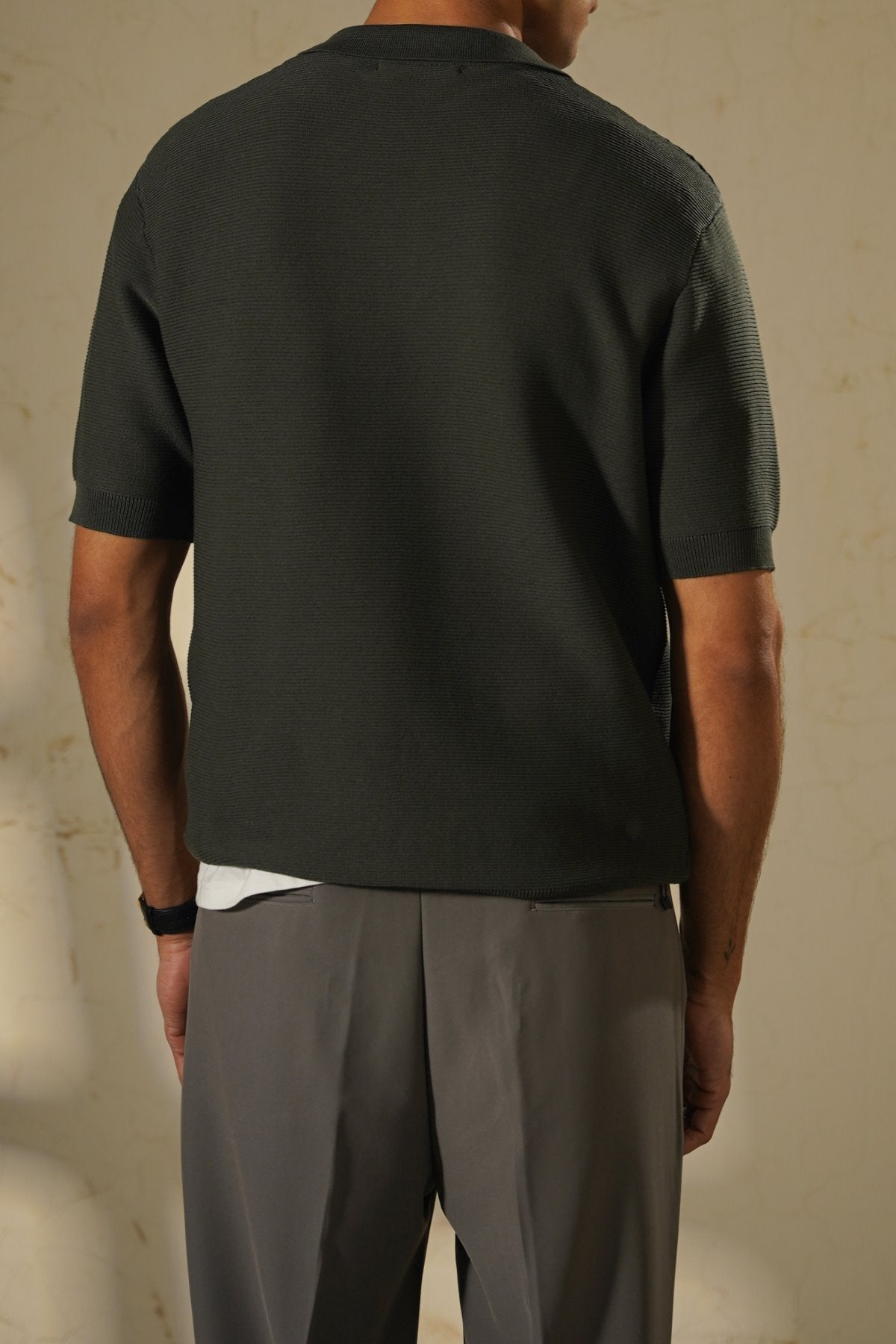 DARK GREEN TEXTURED POLO