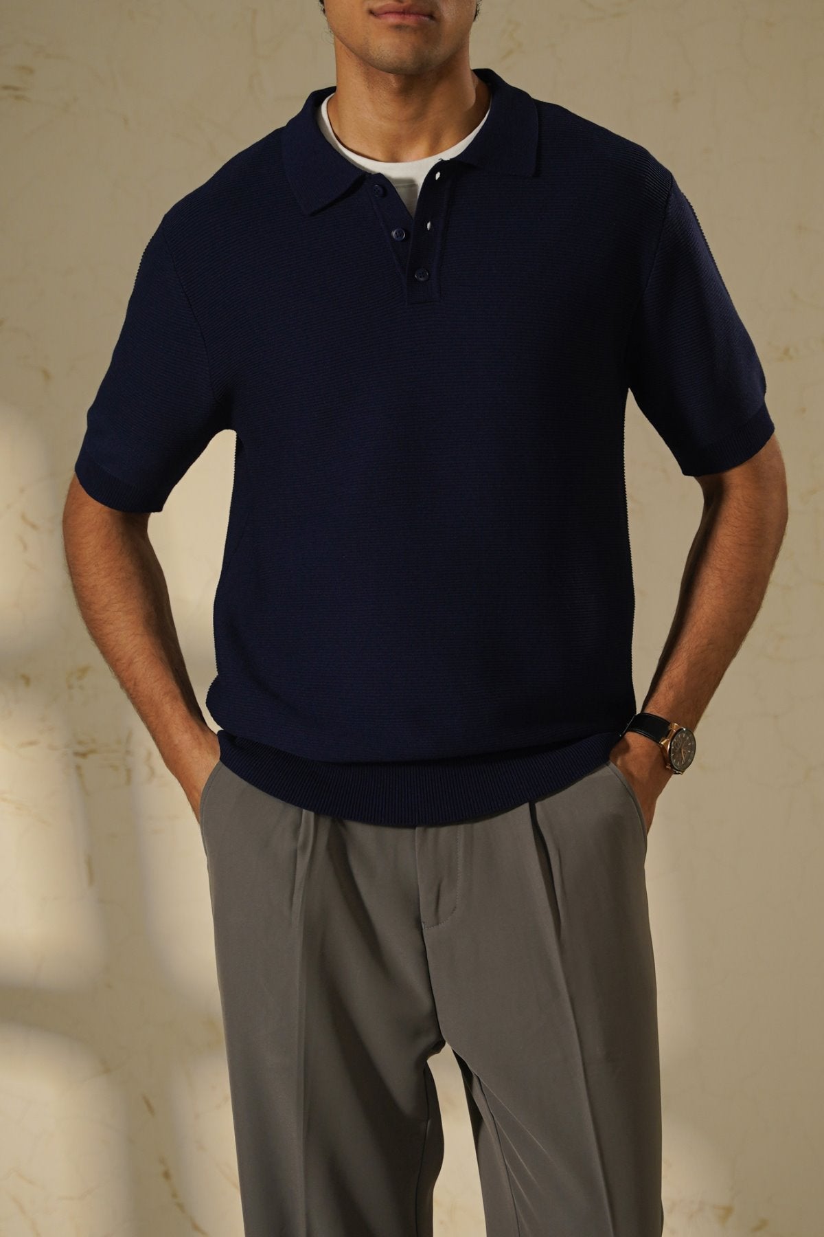 NAVY TEXTURED POLO