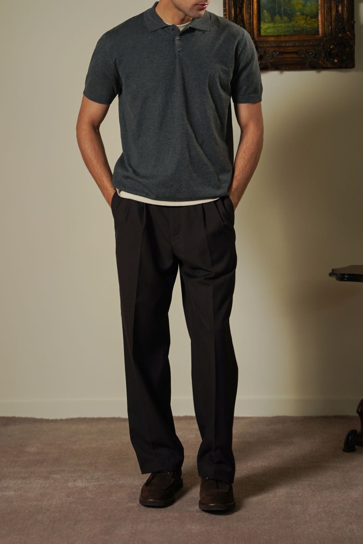 CHARCOAL MELANGE EFFECT POLO