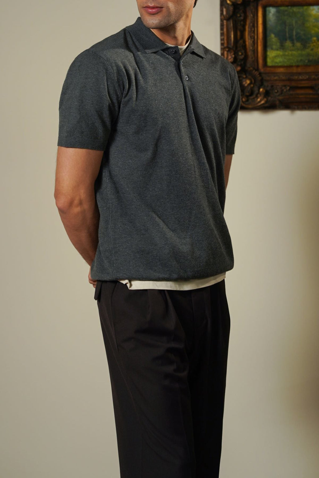 CHARCOAL MELANGE EFFECT POLO
