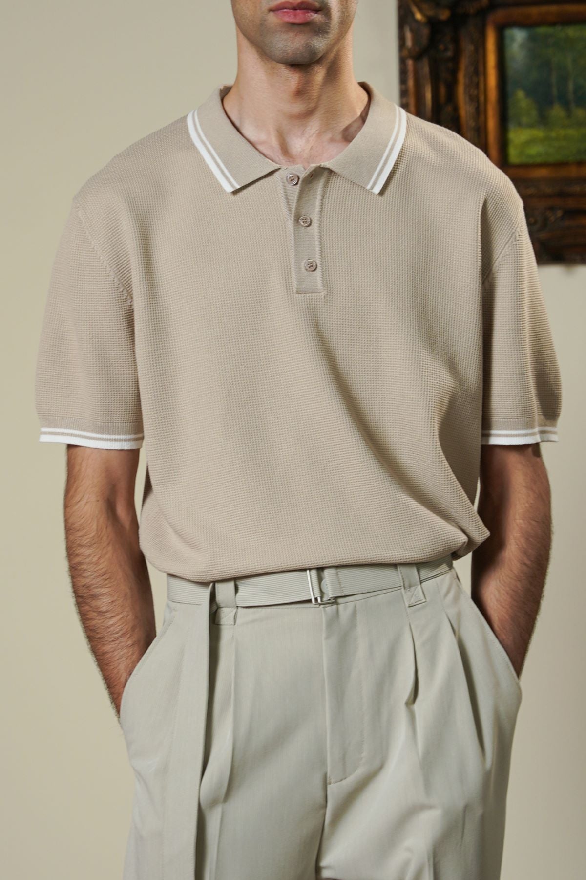 BEIGE CONTRAST TIPPING POLO