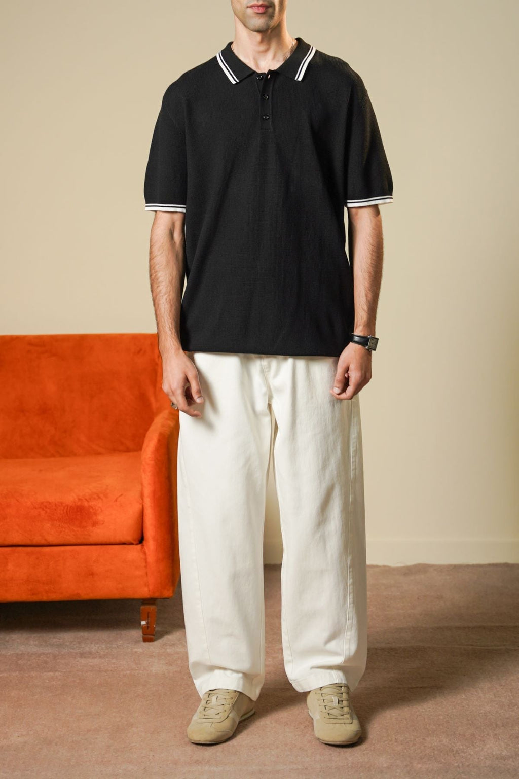 BLACK CONTRAST TIPPING POLO