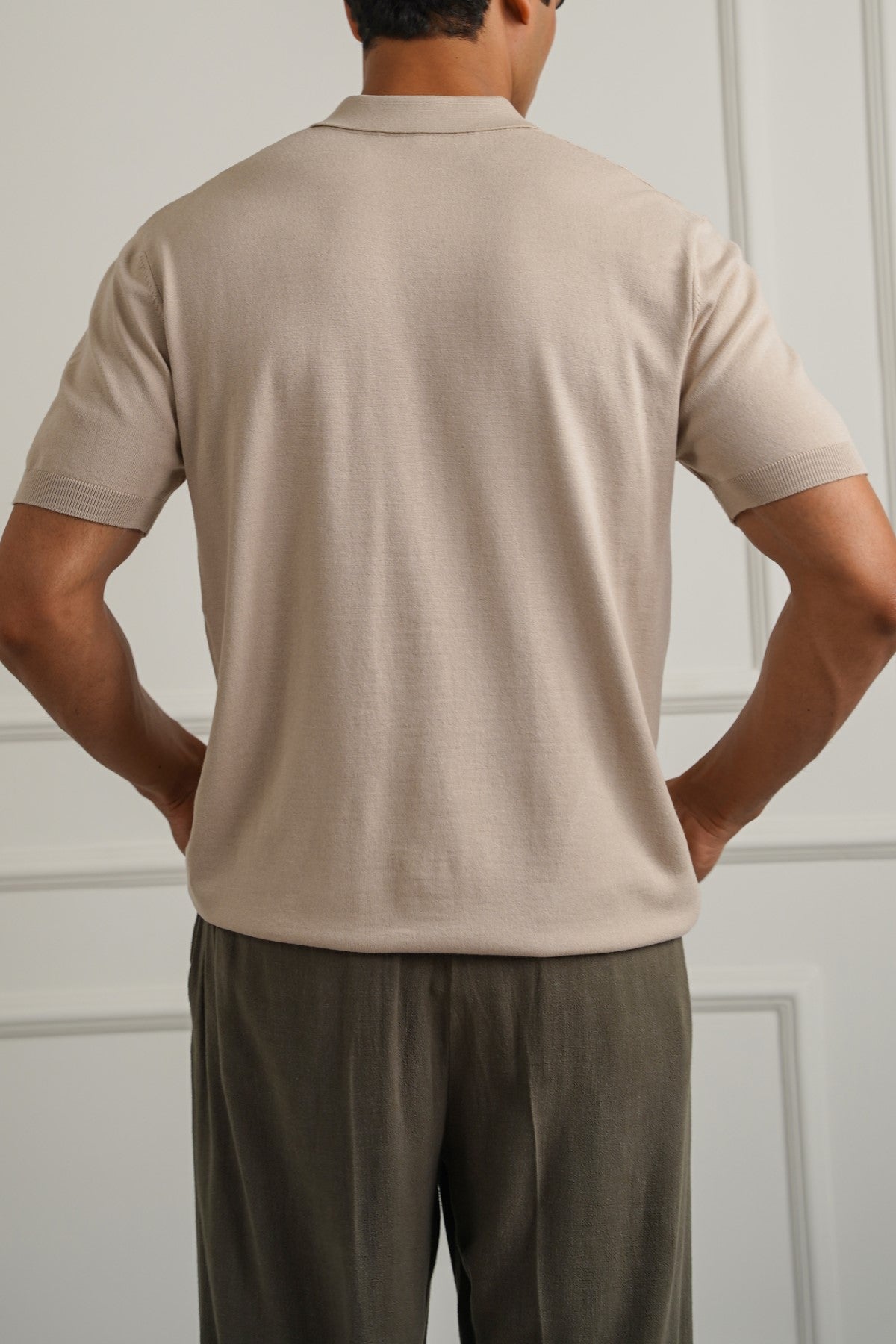 BEIGE CASUAL STRIPED TEE