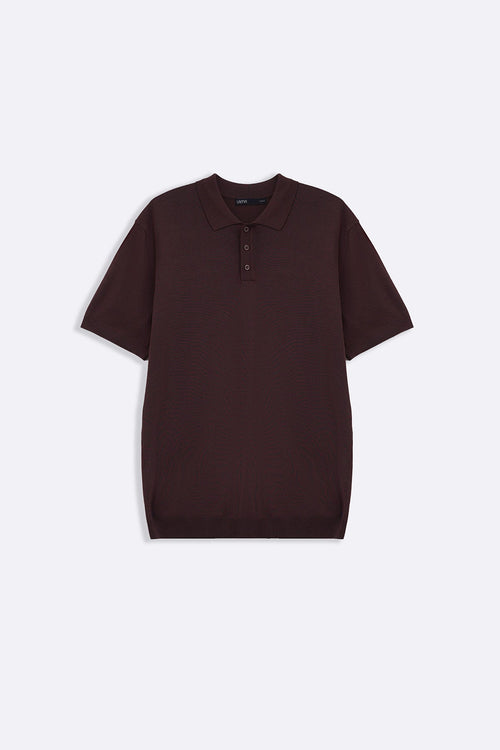 DARK BROWN CASUAL RIBBED POLO