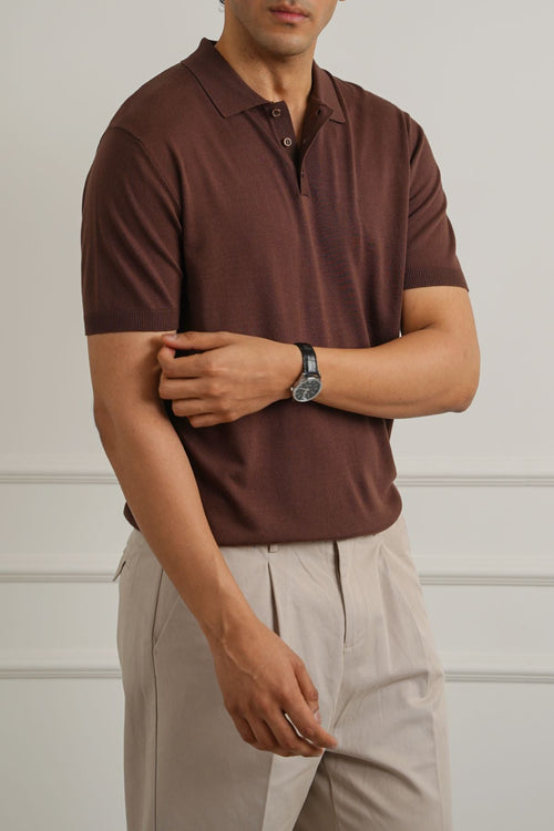 DARK BROWN CASUAL RIBBED POLO