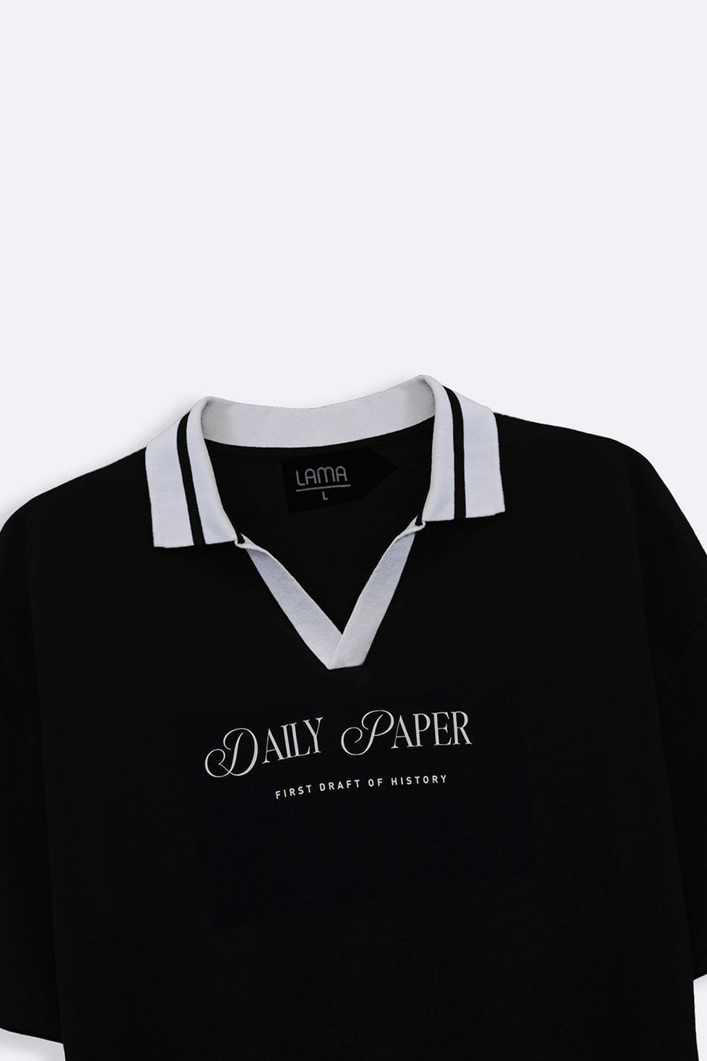 BLACK PRINTED POLO TEE