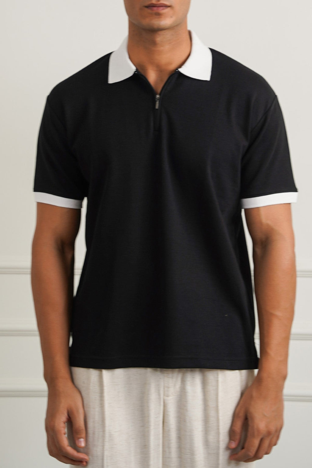 BLACK RELAXED ZIPPER POLO