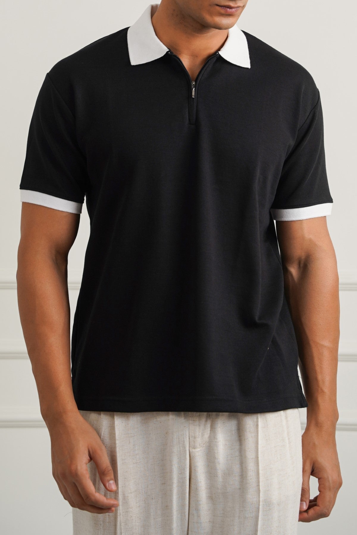 BLACK RELAXED ZIPPER POLO