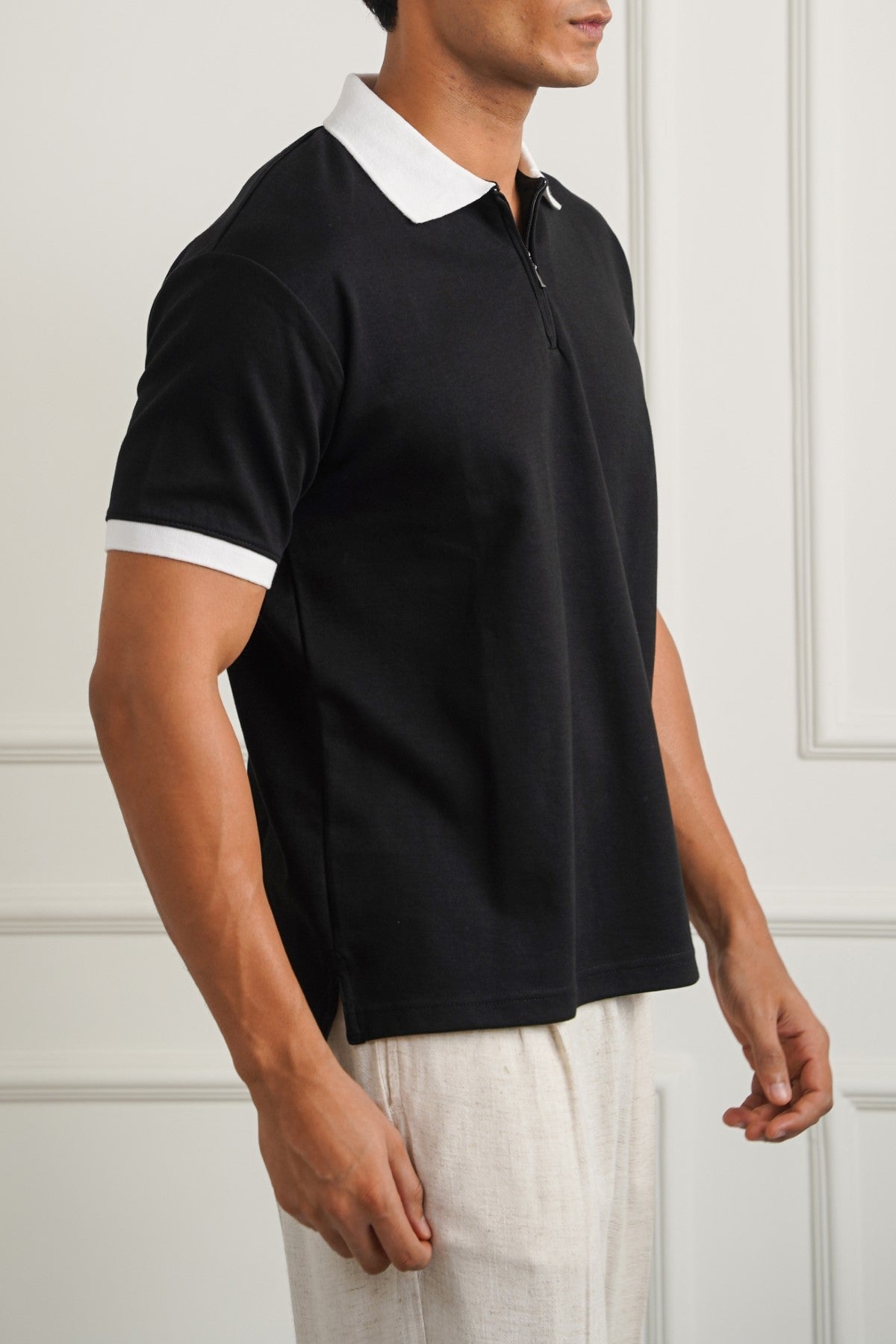 BLACK RELAXED ZIPPER POLO