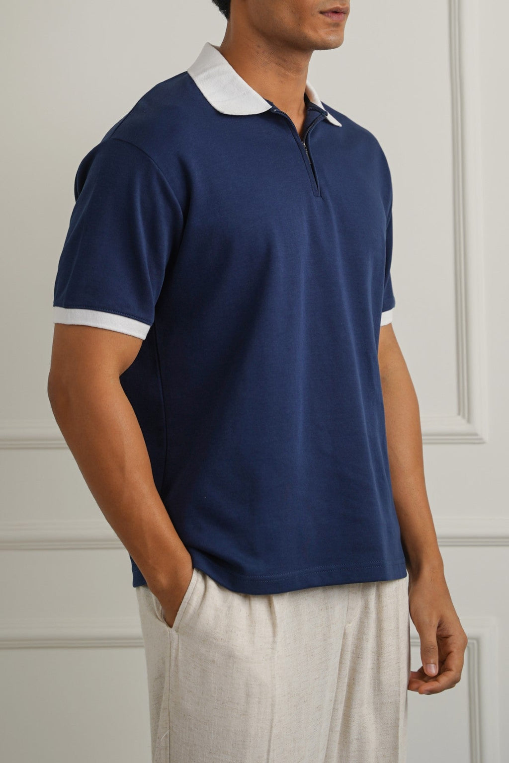 MID BLUE RELAXED ZIPPER POLO