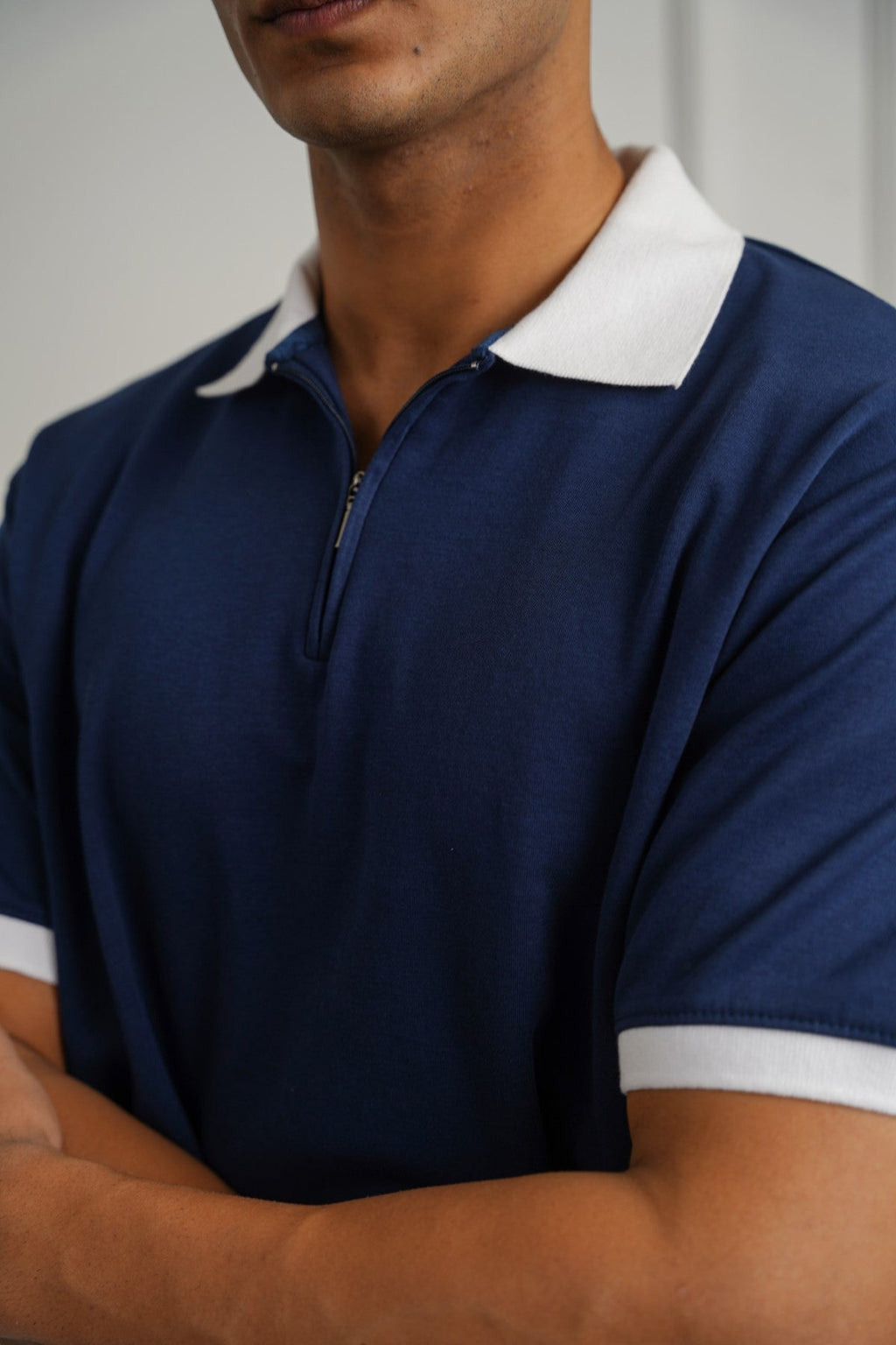 MID BLUE RELAXED ZIPPER POLO