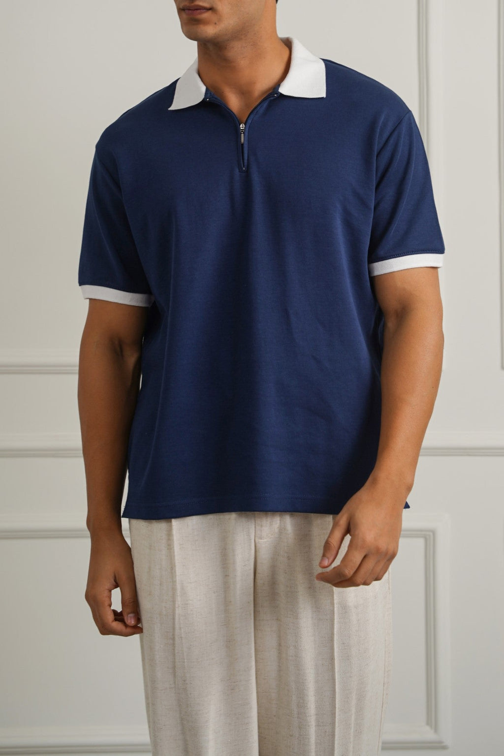 MID BLUE RELAXED ZIPPER POLO