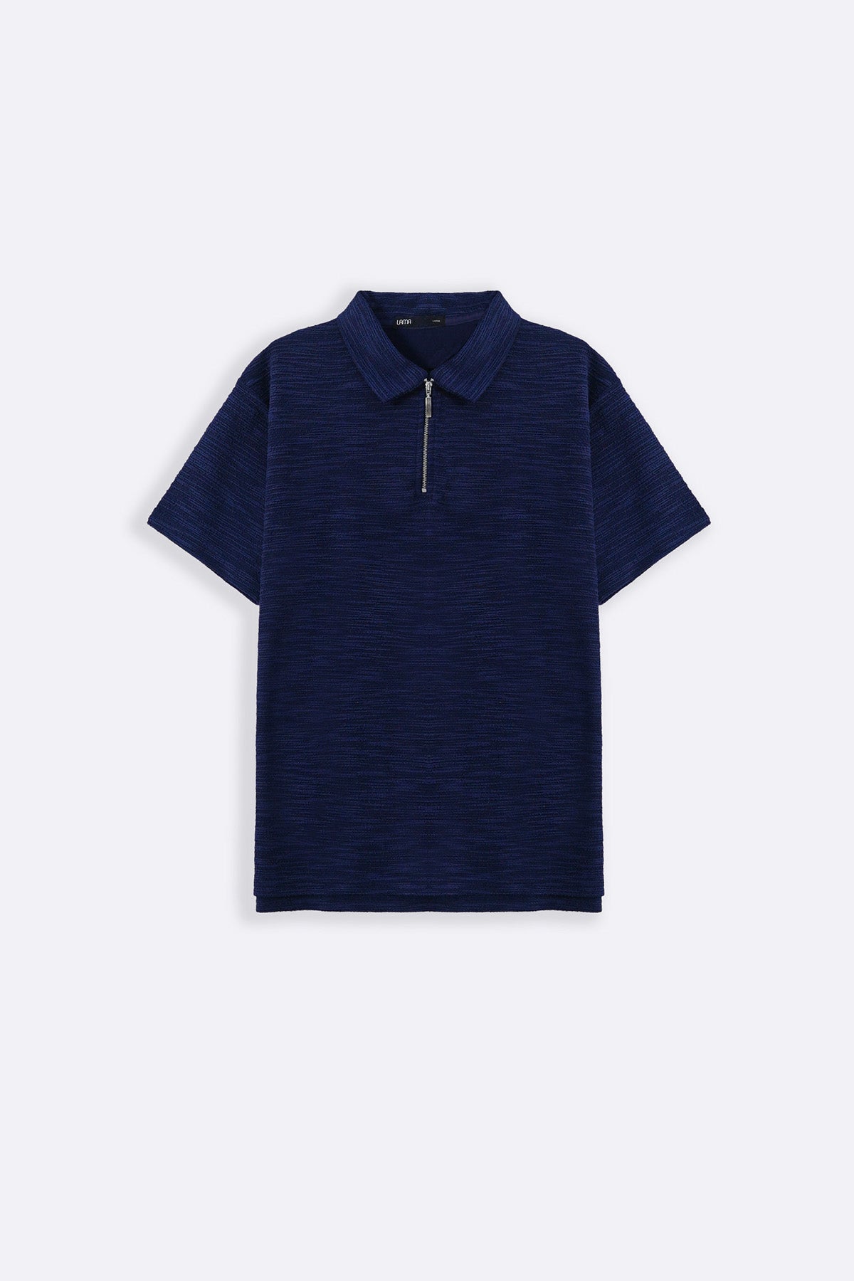 NAVY TEXTURED ZIPPER POLO