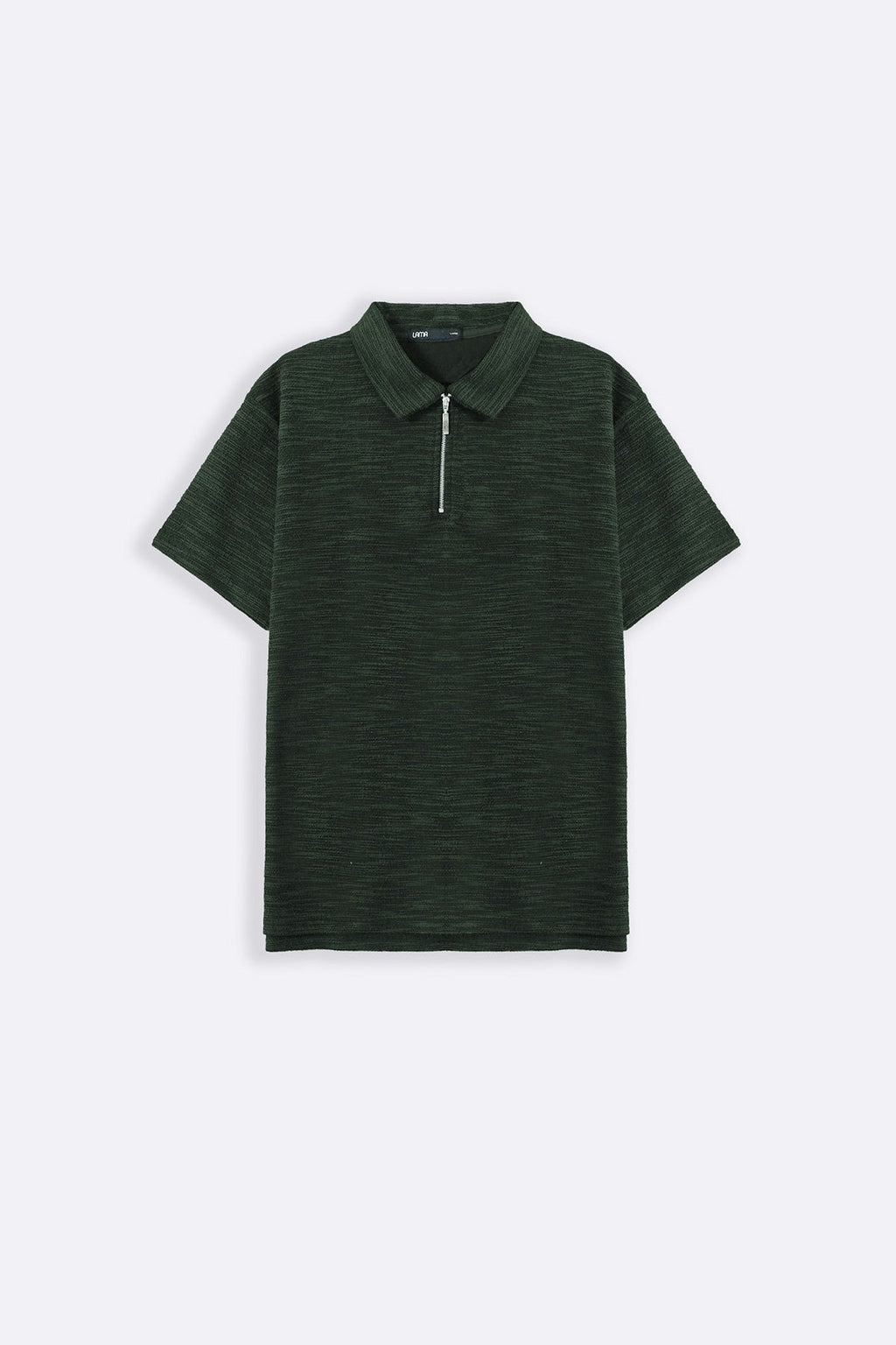 OLIVE TEXTURED ZIPPER POLO