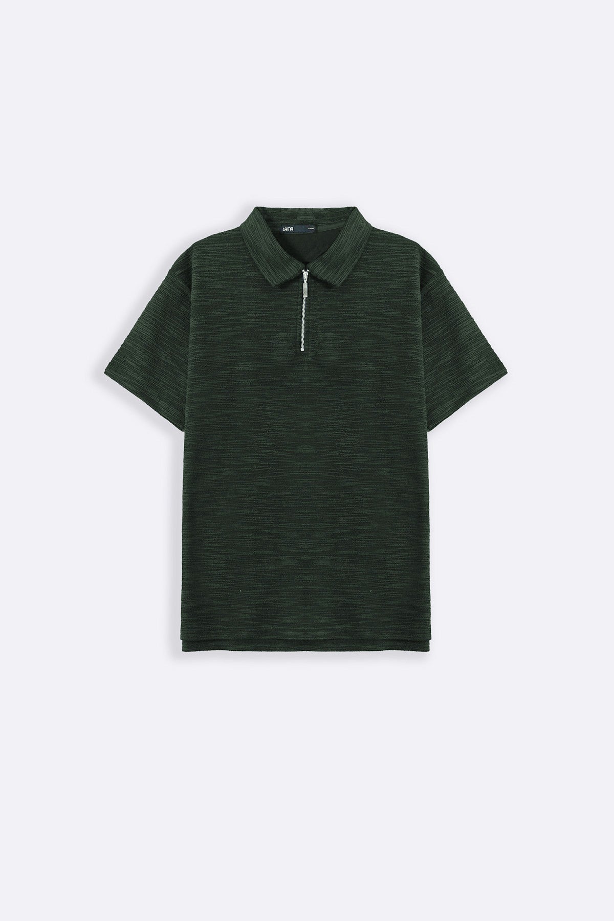 OLIVE TEXTURED ZIPPER POLO
