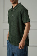 OLIVE TEXTURED ZIPPER POLO
