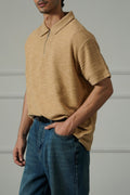 SAND TEXTURED ZIPPER POLO