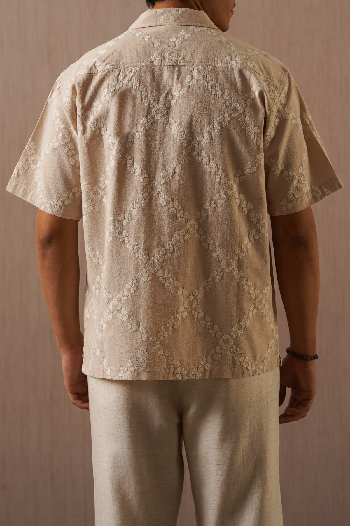 BEIGE MONTEGO BAY EMBROIDERED SHIRT