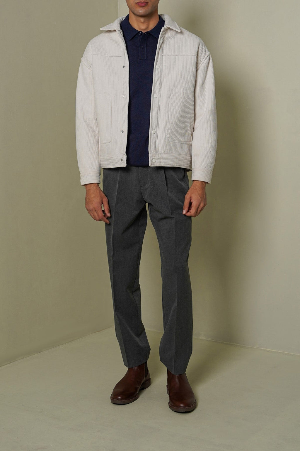 CREAM FUR-LINED CORDUROY JACKET