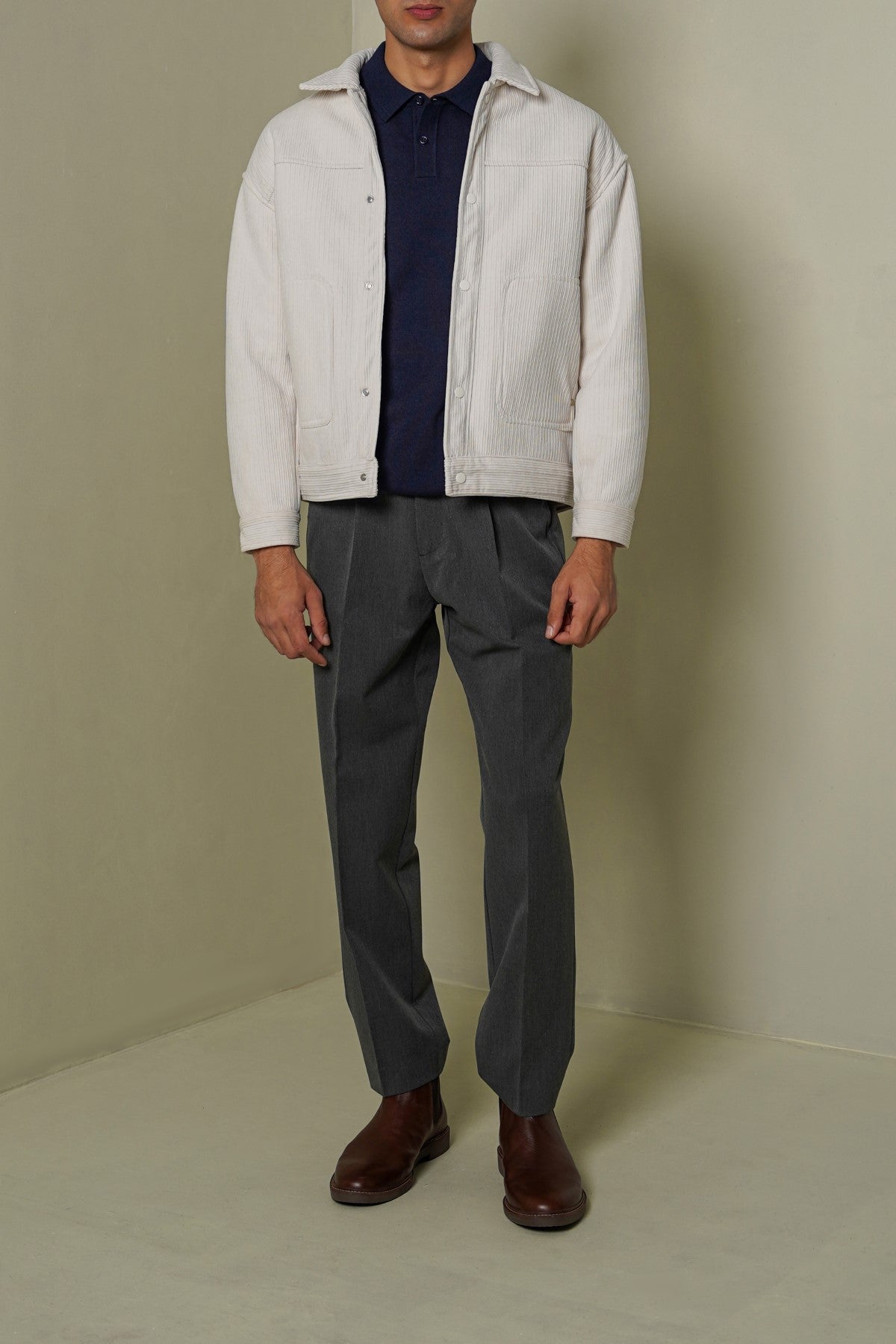 CREAM FUR-LINED CORDUROY JACKET