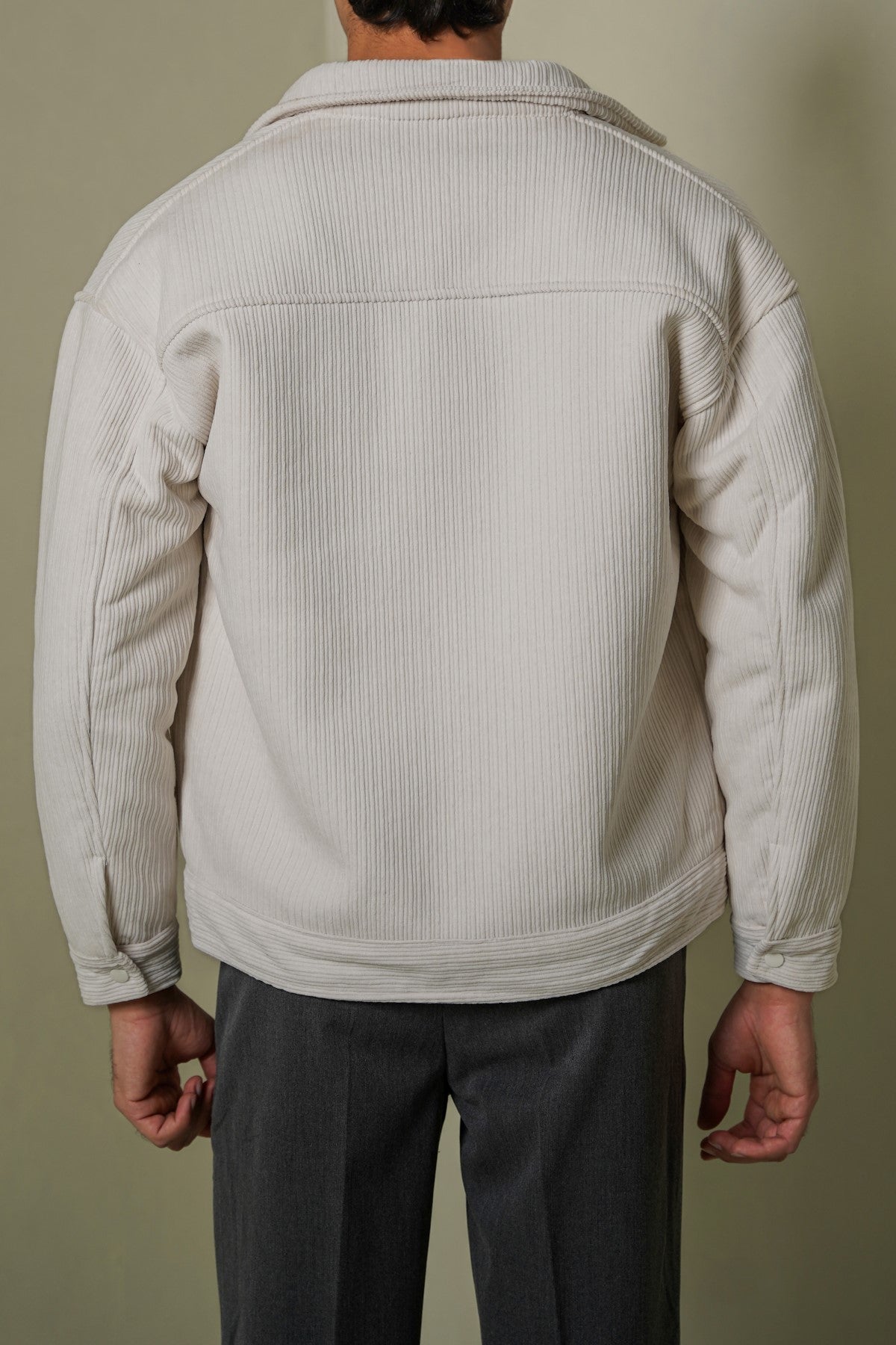 CREAM FUR-LINED CORDUROY JACKET