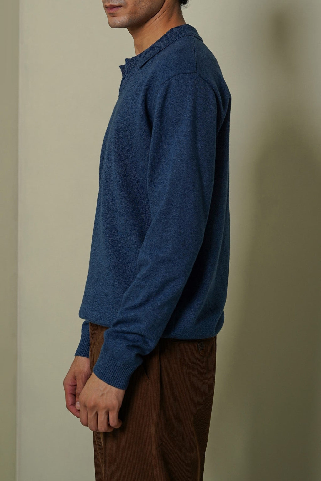 BLUE SOFT KNITTED POLO JUMPER