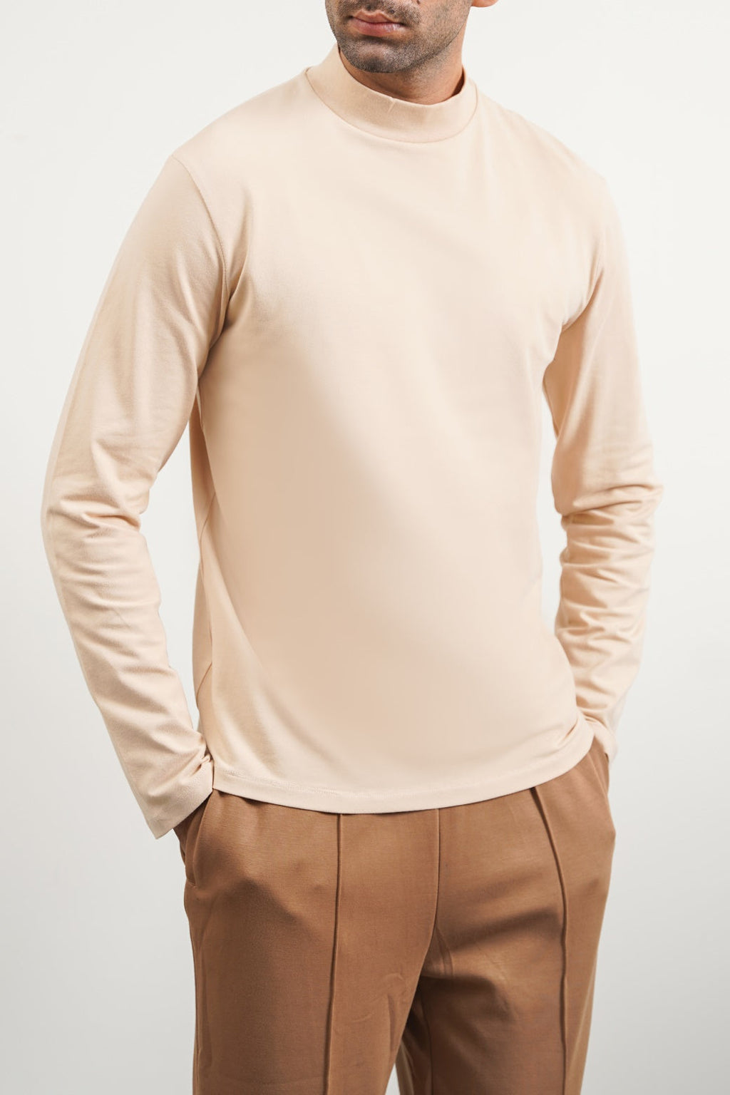 BEIGE HIGH NECK T-SHIRT